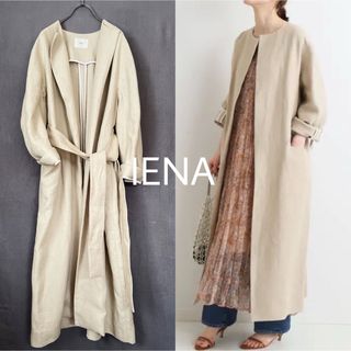 IENA - IENA LINEN ノーカラーロングコート　麻コート　リネン　ロングコート