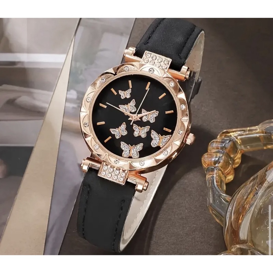 レディース 腕時計 ブレスレット ピアス ゴールド アクセサリー ブラック レディースのファッション小物(腕時計)の商品写真