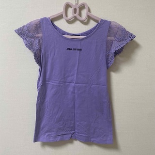 アナスイミニ(ANNA SUI mini)のANNA SUI mini 袖レースロゴTシャツ　ラベンダー(Tシャツ/カットソー)