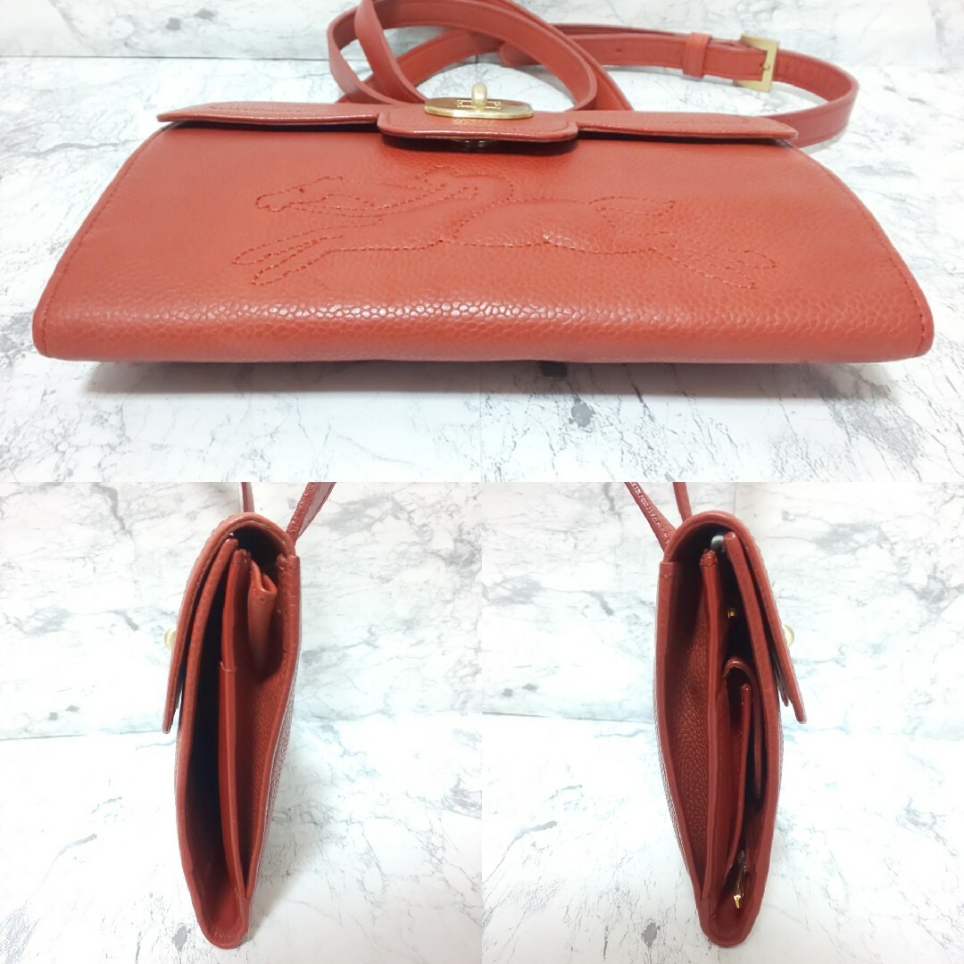 LONGCHAMP(ロンシャン)の【極美品】LONGCHAMP エンボスホースロゴ ショルダーウォレット シボ革 レディースのファッション小物(財布)の商品写真