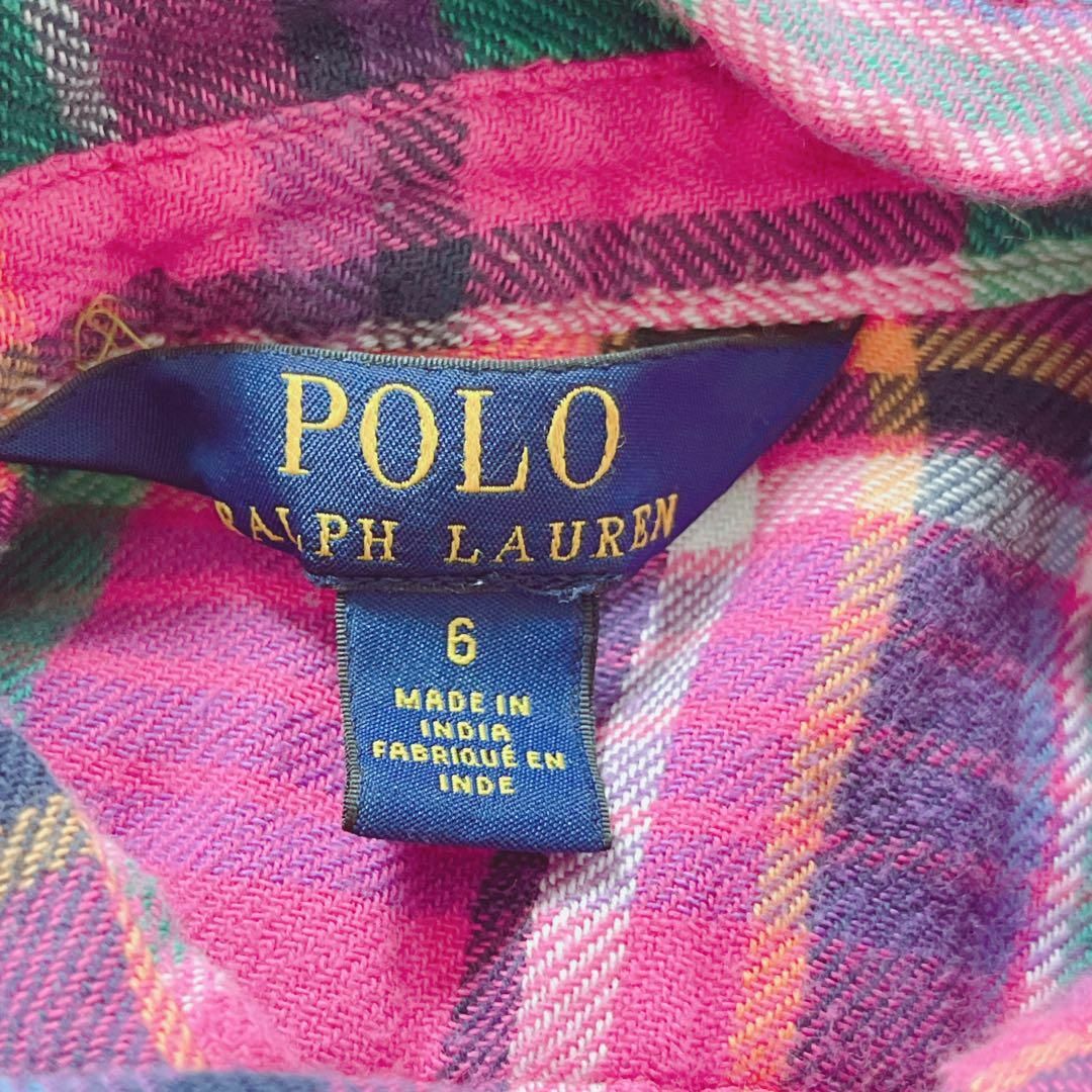 POLO RALPH LAUREN(ポロラルフローレン)のポロラルフローレン　チェックギャザーワンピース【6】可愛い　総柄　キッズ服 キッズ/ベビー/マタニティのキッズ服女の子用(90cm~)(ワンピース)の商品写真