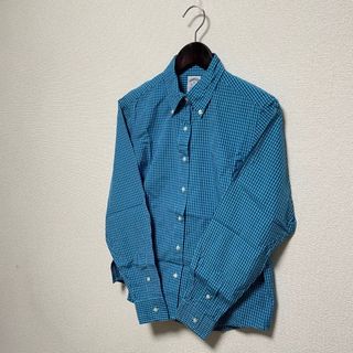 美品　ブルックスブラザーズ　ボタンダウンシャツ　長袖　チェック　ブルー　古着　M(シャツ/ブラウス(長袖/七分))