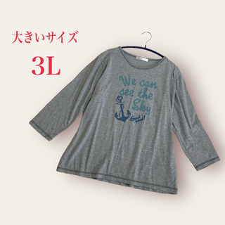 大きいサイズ　レディース プリントTシャツ　半袖　3L　グレー系(Tシャツ(半袖/袖なし))