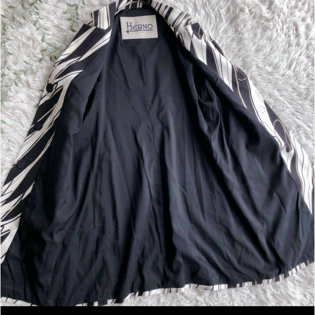 HERNO(ヘルノ)の美品！HERNO ヘルノ レディース スプリングコート 46 総柄 大きめサイズ レディースのジャケット/アウター(スプリングコート)の商品写真