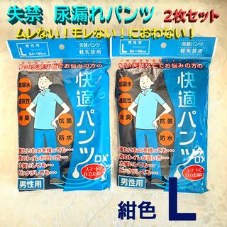 軽失禁 尿漏れパンツ ブリーフ 2枚組 高吸収 防水 男性用 紺色 Lサイズ(その他)