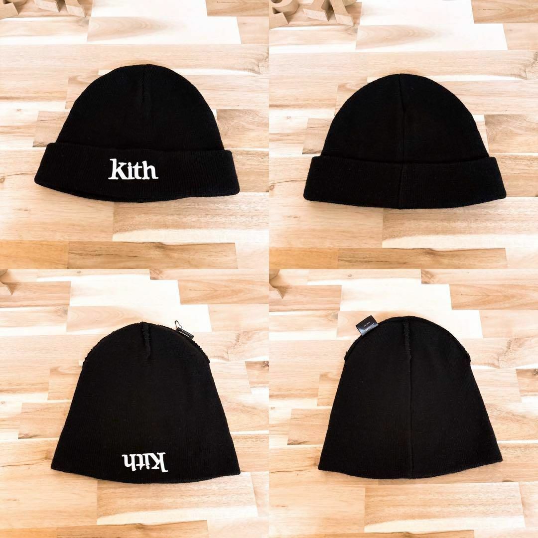 KITH(キス)のレア【キス】KITH アクリル 3D刺繍ロゴ ニット帽 ビーニー黒ブラック×白 メンズの帽子(ニット帽/ビーニー)の商品写真