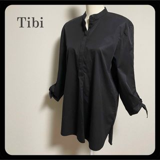 ティビ(tibi)の【未使用】Tibi バンドカラー リボン袖 コットンチュニック 黒 ブラック(シャツ/ブラウス(長袖/七分))