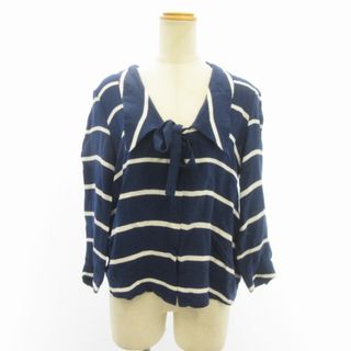 ザラ(ZARA)のザラ ボーダー リボン シャツ ブラウス 紺 ネイビー S ■122(シャツ/ブラウス(長袖/七分))