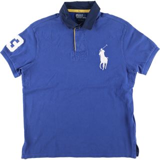 ラルフローレン(Ralph Lauren)の古着 ラルフローレン Ralph Lauren POLO by Ralph Lauren CUSTOM FIT ビッグポニー 袖刺繍 ナンバリング 半袖 ラガーシャツ メンズL /eaa428352(シャツ)