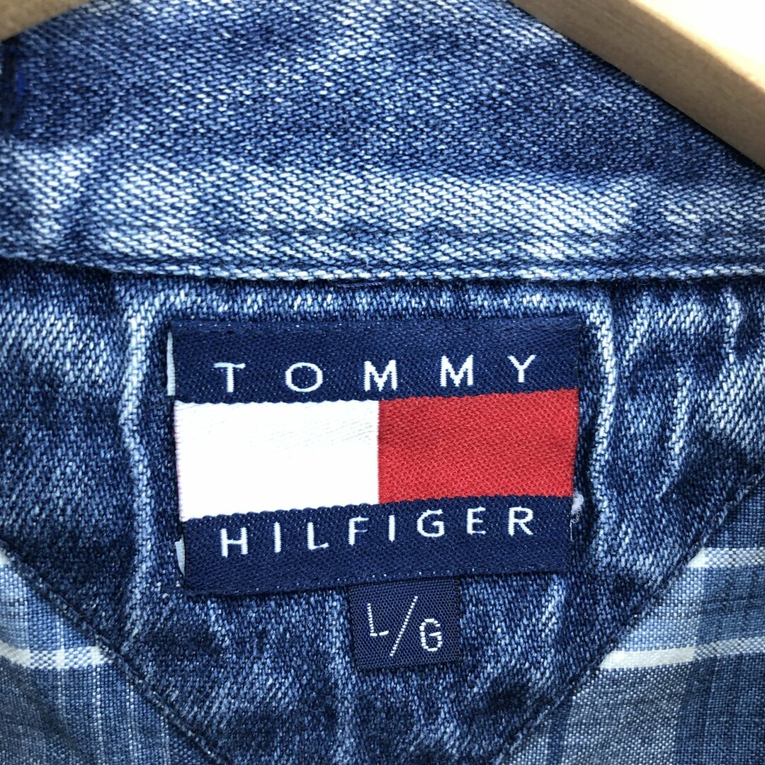 TOMMY HILFIGER(トミーヒルフィガー)の古着 90年代 トミーヒルフィガー TOMMY HILFIGER チェック柄 長袖 ボタンダウンデニムシャツ メンズL ヴィンテージ /eaa427329 メンズのトップス(シャツ)の商品写真