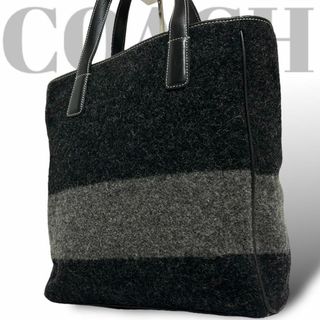 COACH - 美品　コーチ　トートバッグ　フェルト　レザー　黒　ブラック　グレー　チャーム