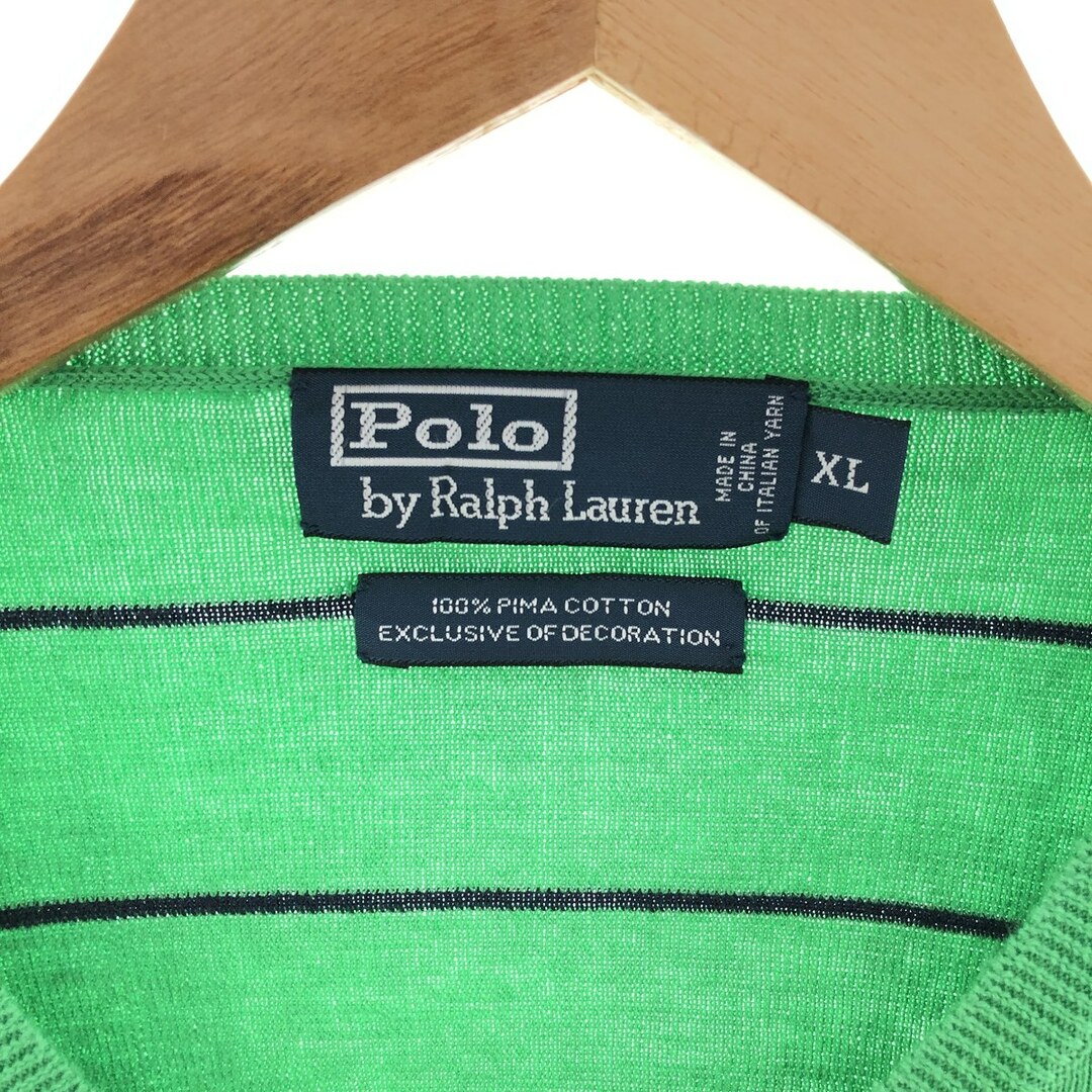 Ralph Lauren(ラルフローレン)の古着 ラルフローレン Ralph Lauren POLO by Ralph Lauren ボーダー柄 ピマコットンニットセーター メンズXL /eaa381622 メンズのトップス(ニット/セーター)の商品写真