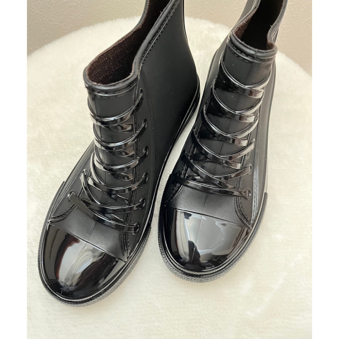 24cm♡長靴 レインスニーカー レインシューズ ハイカット　ブラック 梅雨 雨 レディースの靴/シューズ(レインブーツ/長靴)の商品写真