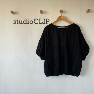 スタディオクリップ(STUDIO CLIP)のstudioCLIPスタディオクリップ 綿麻ブルゾンブラウス/ブラック(シャツ/ブラウス(半袖/袖なし))