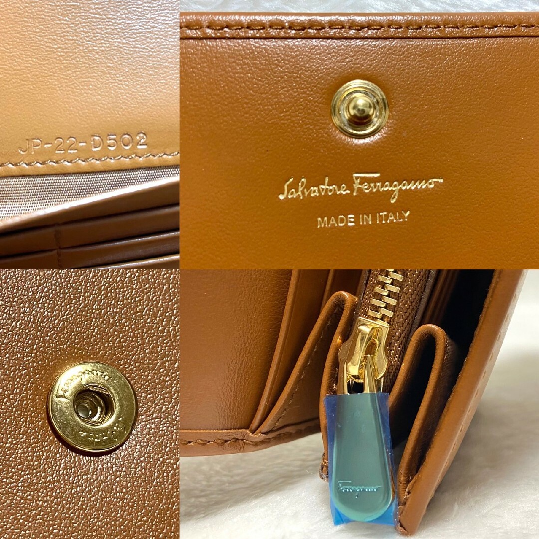 Salvatore Ferragamo(サルヴァトーレフェラガモ)の未使用　フェラガモ　ガンチーニ　スタッズ　フラップ　長財布　ブラウン　レザー レディースのファッション小物(財布)の商品写真