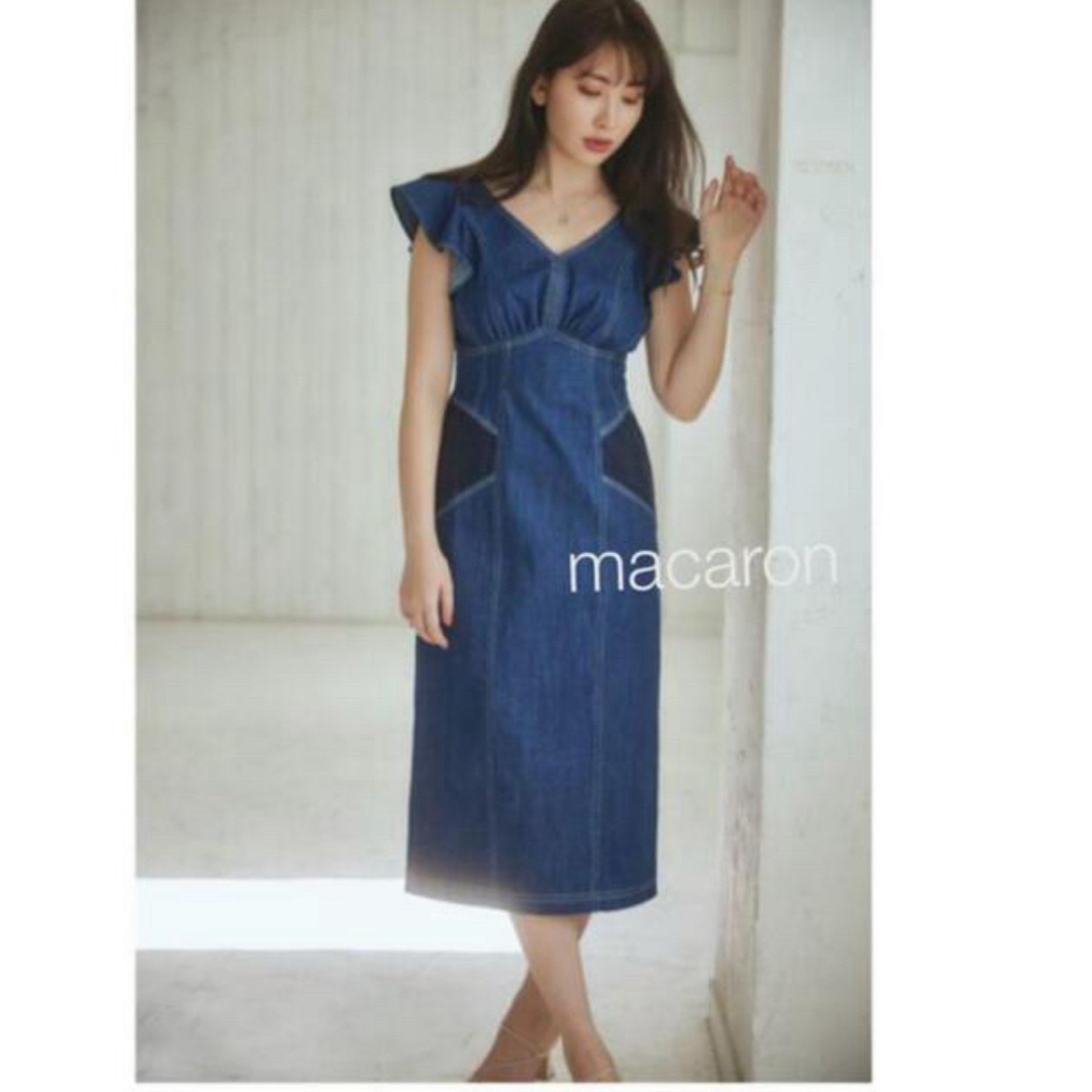 Her lip to(ハーリップトゥ)のRuffled Shoulder Denim Midi Dress レディースのワンピース(ひざ丈ワンピース)の商品写真