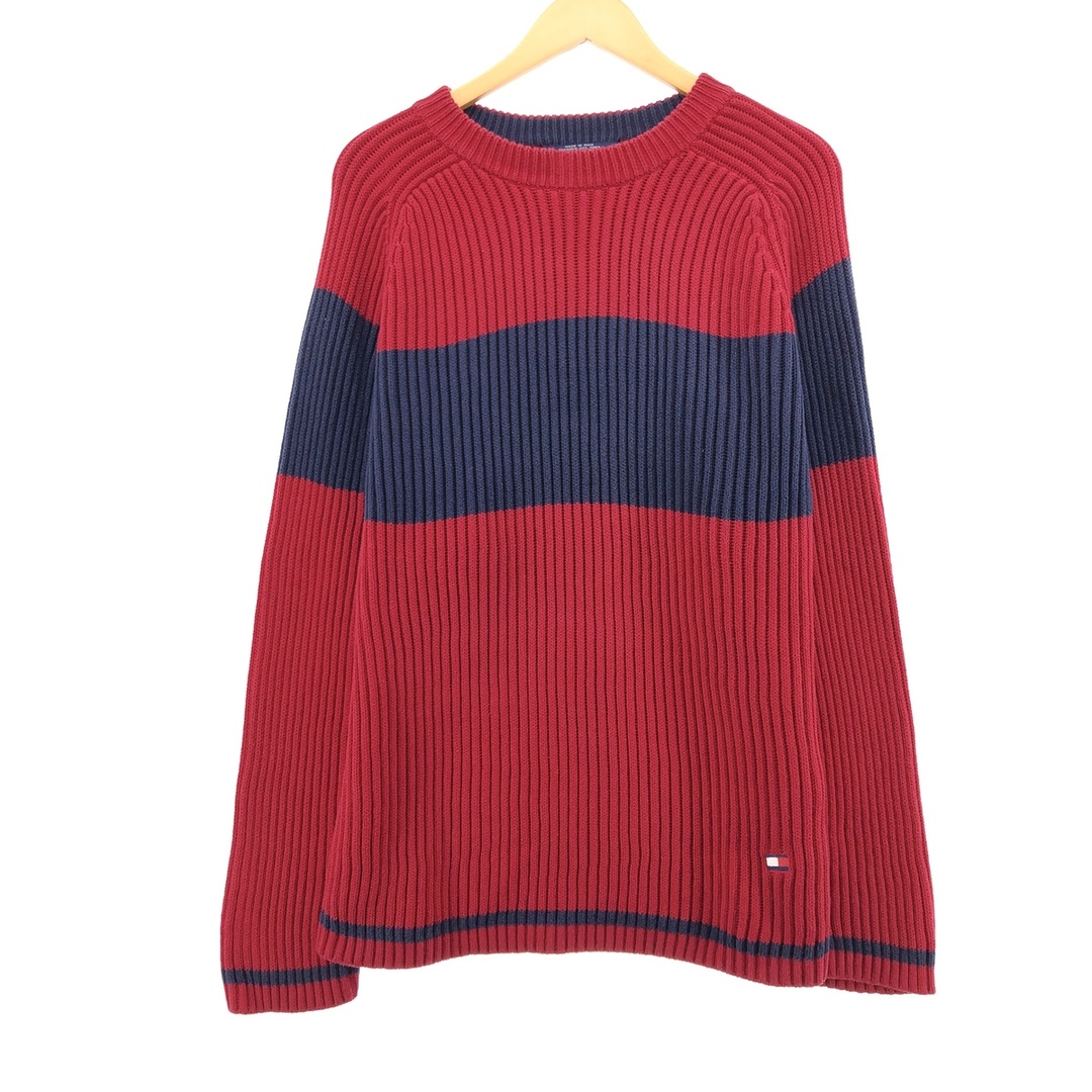 TOMMY HILFIGER(トミーヒルフィガー)の古着 90年代 トミーヒルフィガー TOMMY HILFIGER ボーダー柄 コットンニットセーター メンズXXL ヴィンテージ /eaa410851 メンズのトップス(ニット/セーター)の商品写真