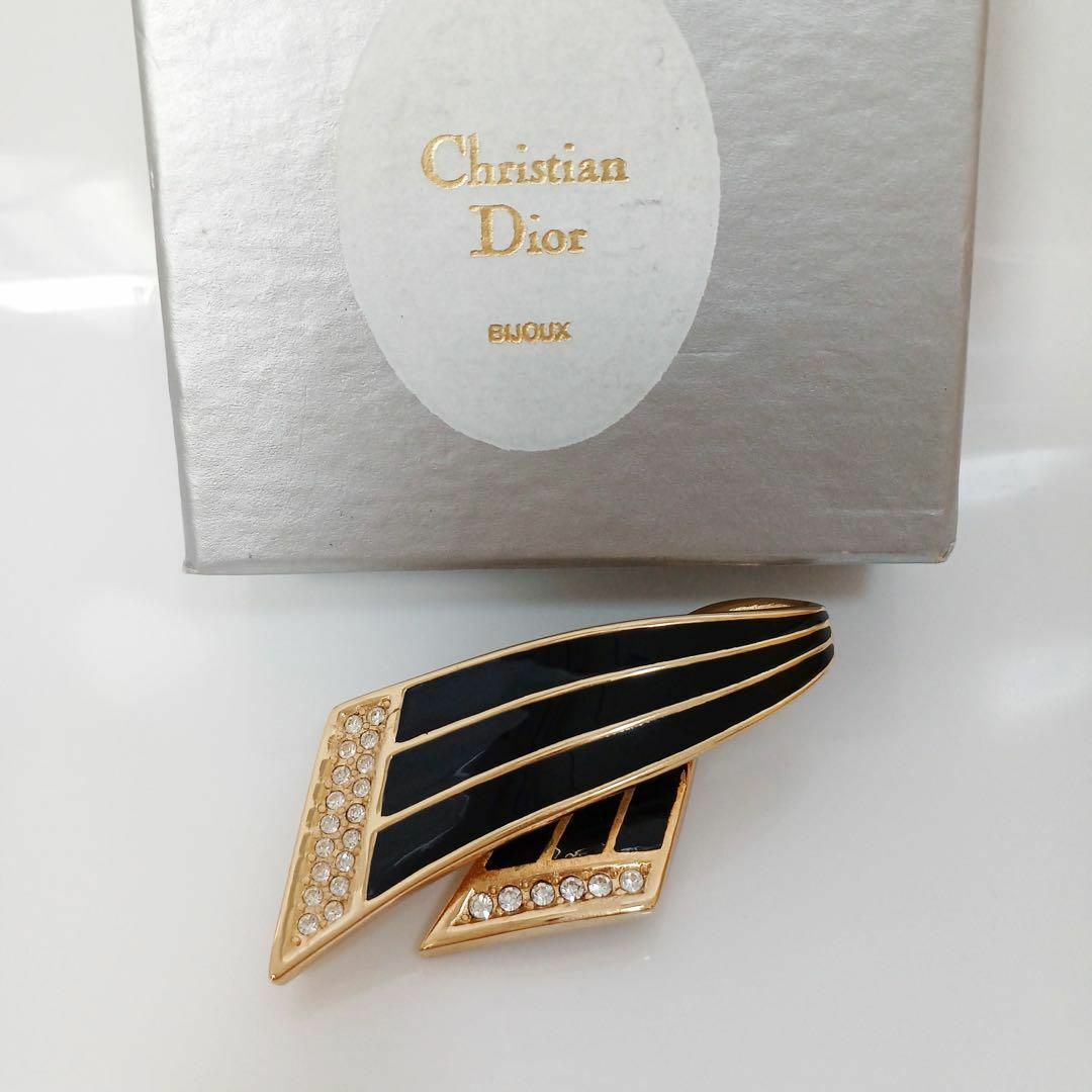 Christian Dior(クリスチャンディオール)の美品 Dior ヴィンテージ ディオール ブローチ ゴールド リボン ストーン レディースのアクセサリー(ブローチ/コサージュ)の商品写真