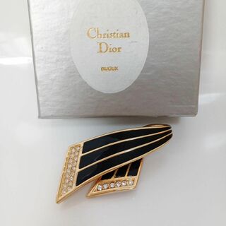 クリスチャンディオール(Christian Dior)の美品 Dior ヴィンテージ ディオール ブローチ ゴールド リボン ストーン(ブローチ/コサージュ)