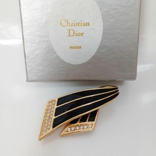 クリスチャンディオール(Christian Dior)の美品 Dior ヴィンテージ ディオール ブローチ ゴールド リボン ストーン(ブローチ/コサージュ)