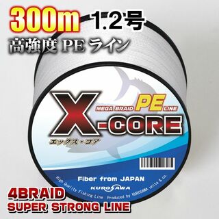 高強度PEラインX-CORE1.2号20lb・300m巻き 白 ホワイト！(釣り糸/ライン)
