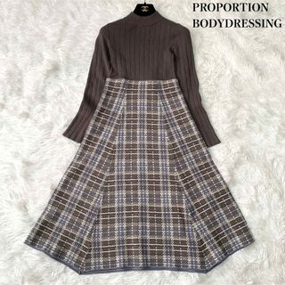 プロポーションボディドレッシング(PROPORTION BODY DRESSING)の【極美品】プロポーションボディドレッシング チェックドッキングニットワンピース (ロングワンピース/マキシワンピース)