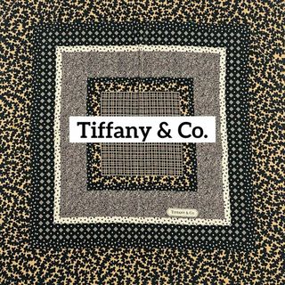 ティファニー(Tiffany & Co.)の★Tiffany&Co.★スカーフ 大判 チェック Ｔモチーフ シルク ブラウン(バンダナ/スカーフ)