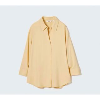 ユニクロ(UNIQLO)のユニクロ レーヨンスキッパーブラウス 七分袖 イエロー  S(シャツ/ブラウス(長袖/七分))