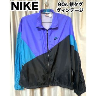 ナイキ(NIKE)のNIKEナイキM古着　90年代ヴィンテージ　銀タグ　ナイロンジャケット　ブラック(ナイロンジャケット)