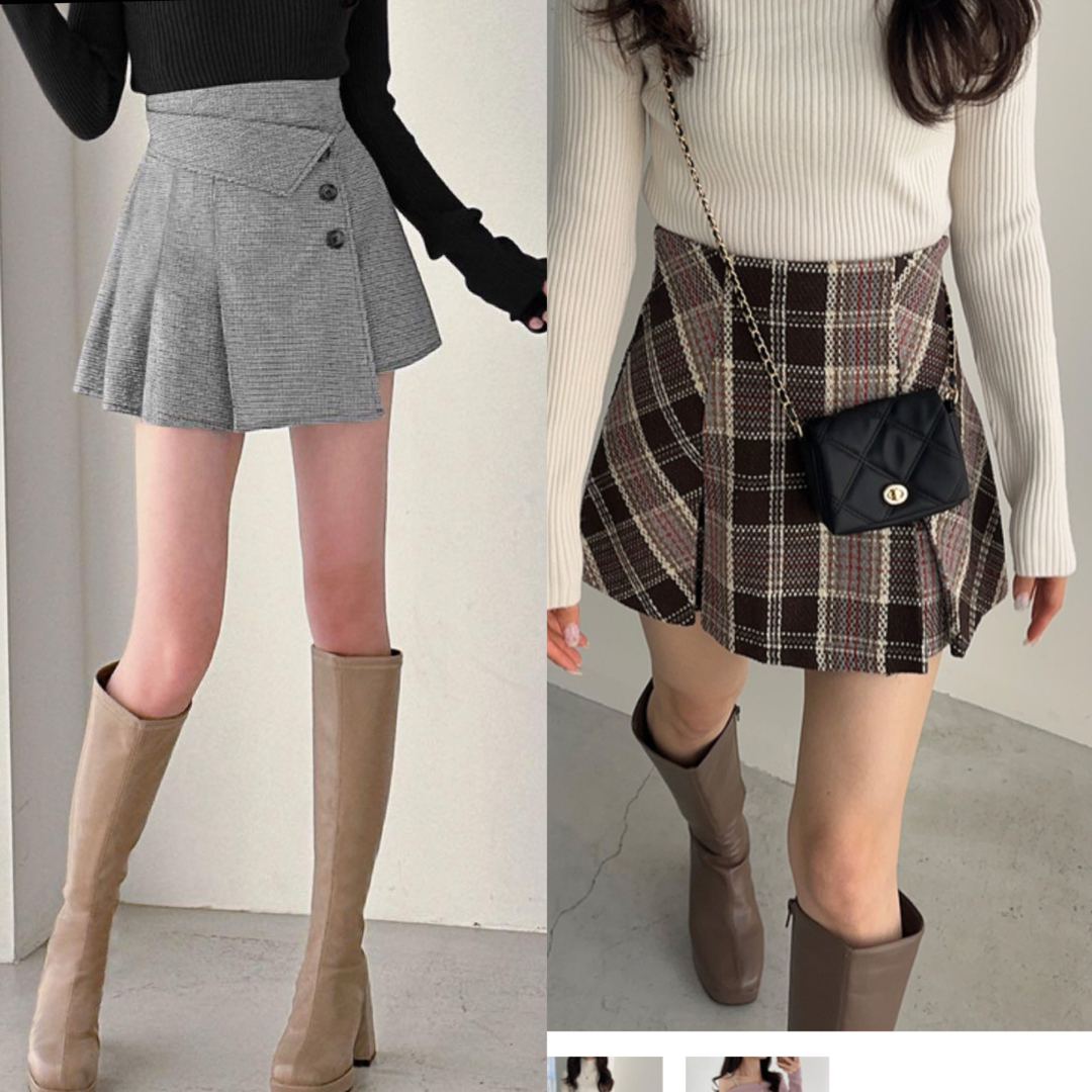GRL(グレイル)の新品未使用　インパン裏地付きチェック柄プリーツスカート２つセット レディースのスカート(ミニスカート)の商品写真