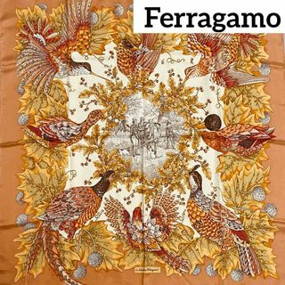 Ferragamo - ★Ferragamo★ スカーフ 大判 鳥 木 狩猟 シルク スモーキーピンク