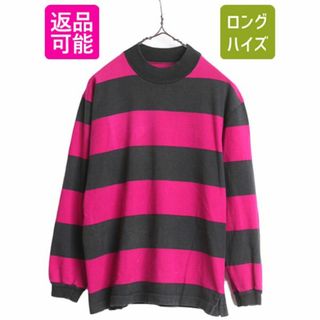 90s イタリア製 ベネトン ボーダー 長袖 Tシャツ レディース M メンズ S 程 オールド BENETTON モックネック ヘビーウェイト ラガーシャツ(Tシャツ(長袖/七分))