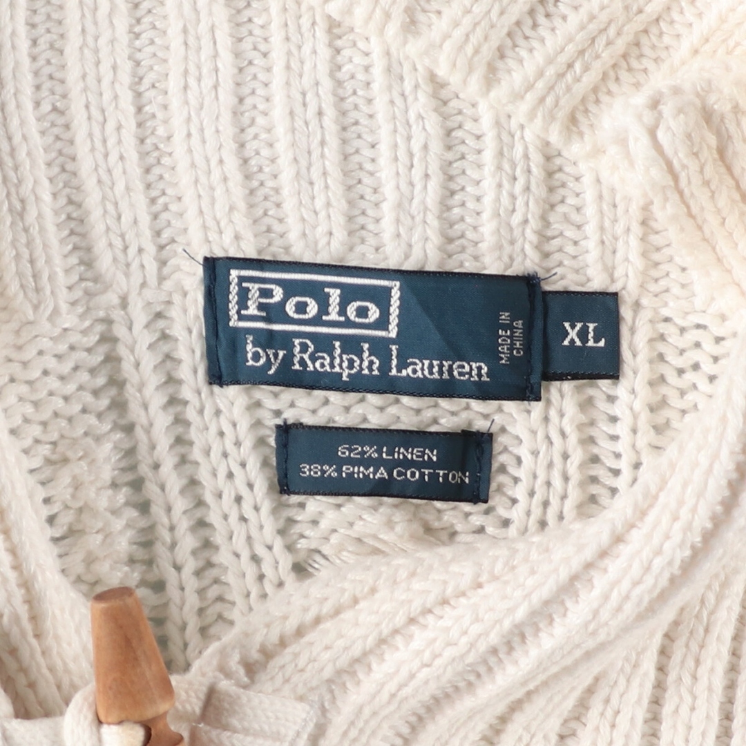 Ralph Lauren(ラルフローレン)の古着 ラルフローレン Ralph Lauren POLO by Ralph Lauren ケーブル編み ショールカラー リネン×コットンニットセーター メンズXL /eaa391214 メンズのトップス(ニット/セーター)の商品写真