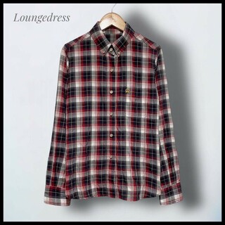 【Loungedress】ピンバッチ付　シワ加工ボタンダウンシャツ　チェック