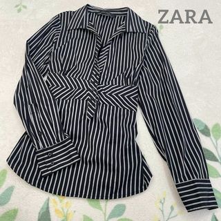 ザラ(ZARA)のZARA ストライプ シャツ ブラウス Lサイズ モノトーン ナラカミーチェ(シャツ/ブラウス(長袖/七分))