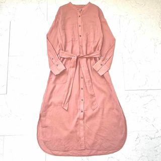 23区 - 【23区】美品サイズ40綿麻リネン バンドカラー ロングシャツワンピース ピンク