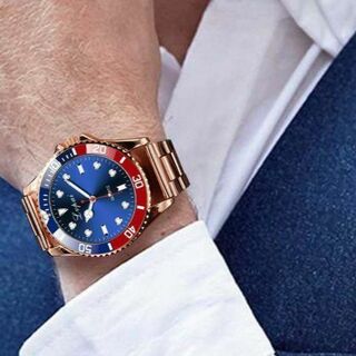 新品 送料込み メンズ ビジネス クォーツ 腕時計 ゴールド×青赤(腕時計(アナログ))
