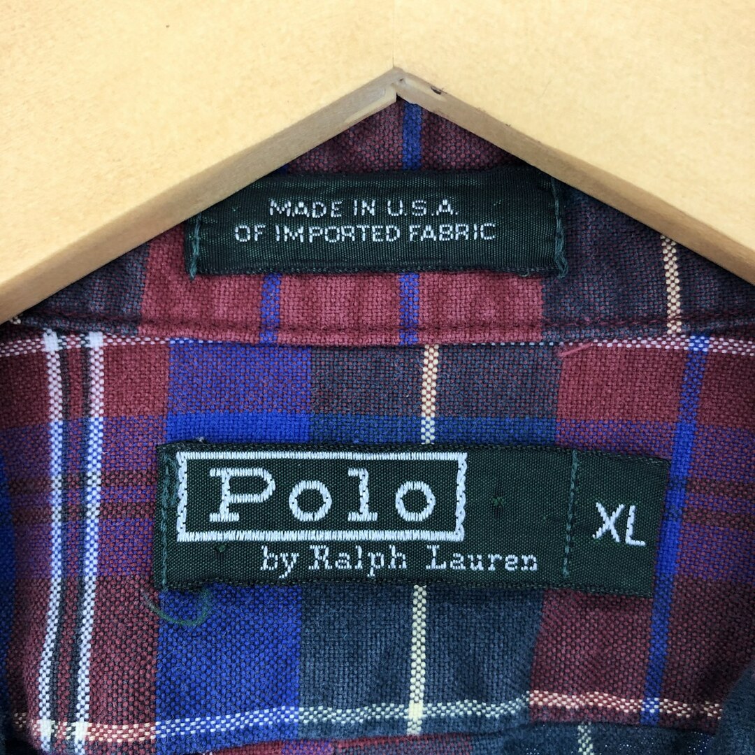 Ralph Lauren(ラルフローレン)の古着 80年代 ラルフローレン Ralph Lauren POLO by Ralph Lauren オックスフォード 長袖 ボタンダウンチェックシャツ USA製 メンズM ヴィンテージ /eaa428656 メンズのトップス(シャツ)の商品写真