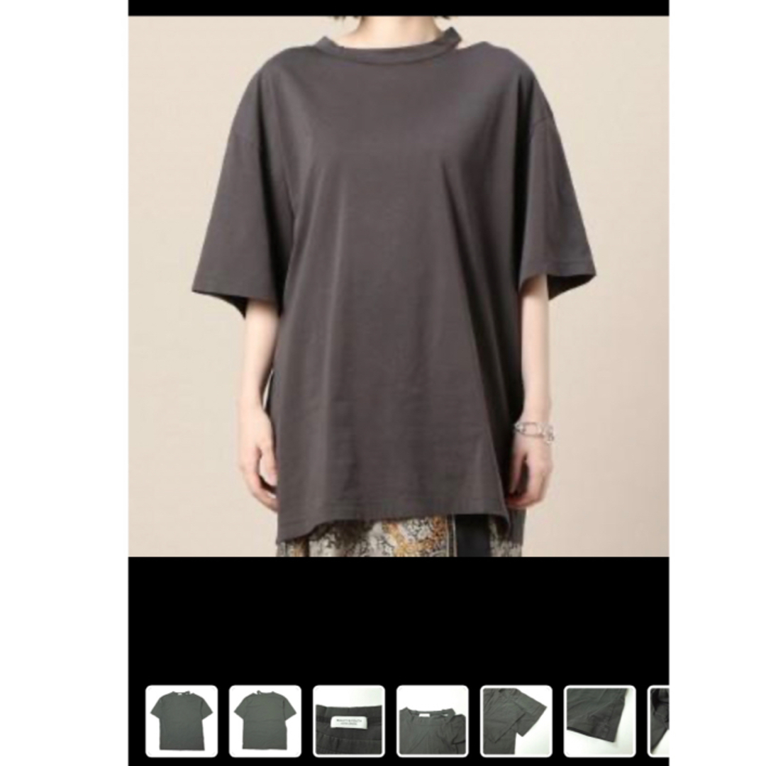 BEAUTY&YOUTH UNITED ARROWS(ビューティアンドユースユナイテッドアローズ)のBEAUTY&YOUTH　コットンスリットネックビッグTシャツ　グレー レディースのトップス(Tシャツ(半袖/袖なし))の商品写真