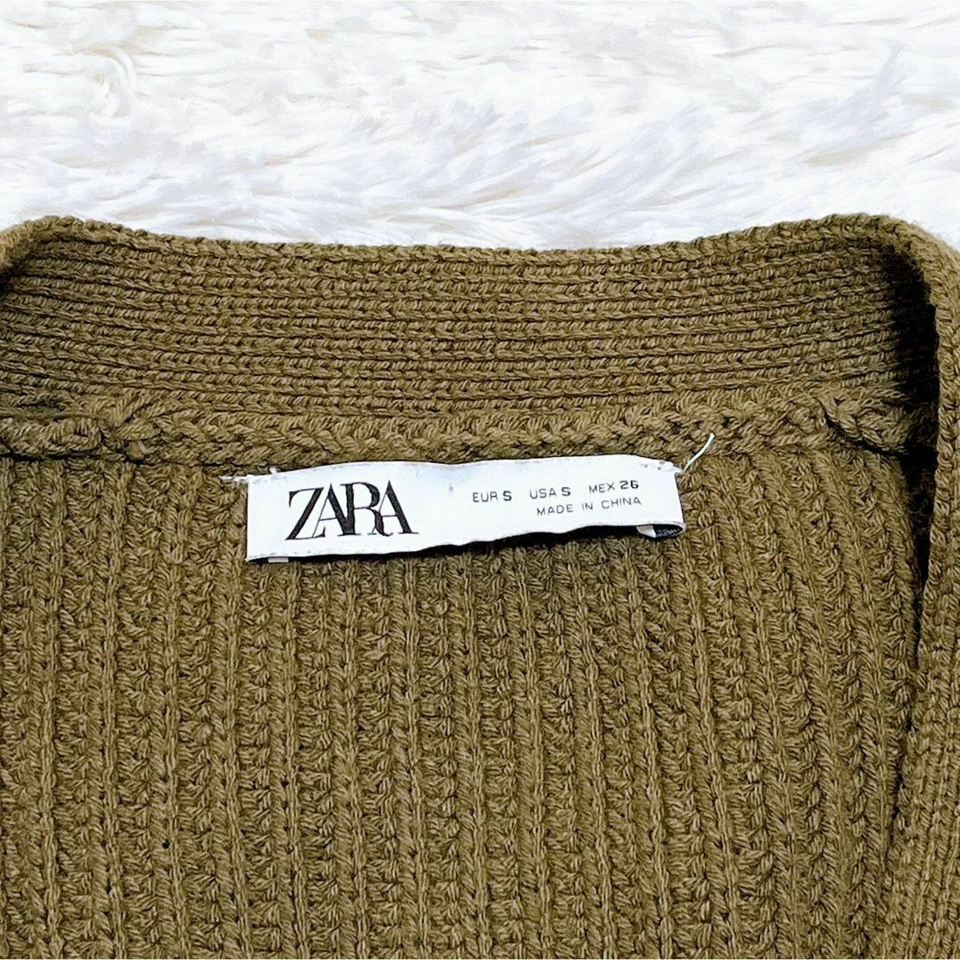 ZARA(ザラ)の美品 ZARA オーバーサイズ コットンカーディガン カーキ 異素材 レディースのトップス(カーディガン)の商品写真