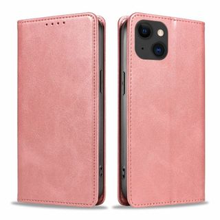 【色: ピンク】iPhone 15ケース 手帳型 本革 スマホケース iPhon(その他)