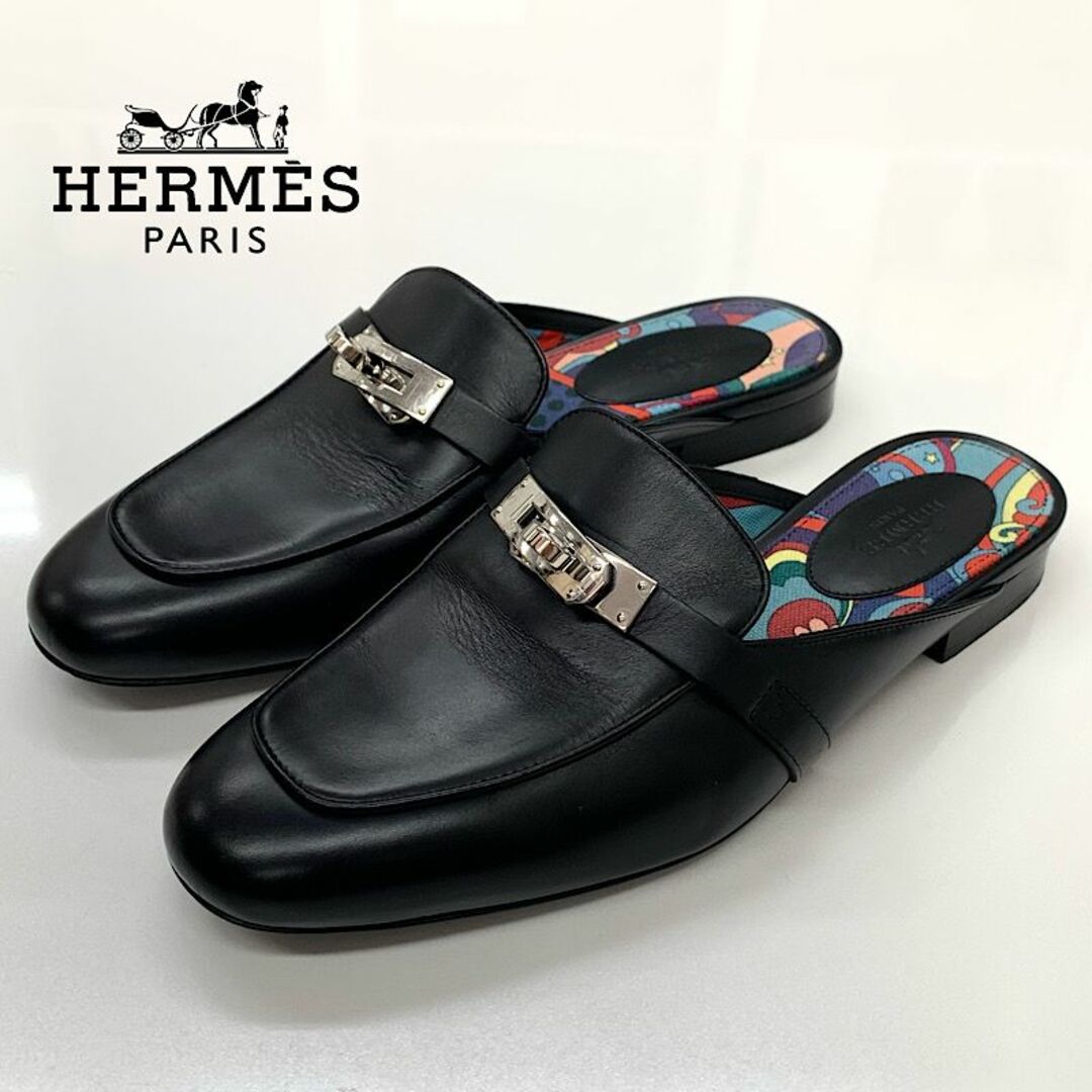 Hermes(エルメス)の 8390 エルメス オズ レザー ケリー金具 ミュール ブラック レディースの靴/シューズ(サンダル)の商品写真