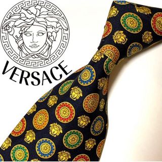 ジャンニヴェルサーチ(Gianni Versace)の正規品・美品 ヴェルサーチ　ネクタイ　メデューサ　濃紺＋金＋マルチカラー(ネクタイ)