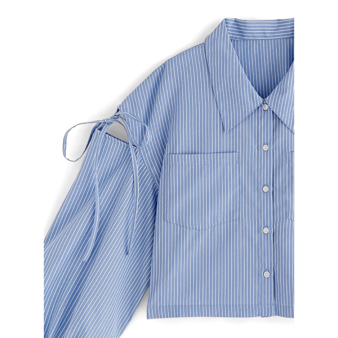 GRL(グレイル)のGRL グレイル ストライプ柄スリットリボンショートシャツ[on211] レディースのトップス(シャツ/ブラウス(長袖/七分))の商品写真