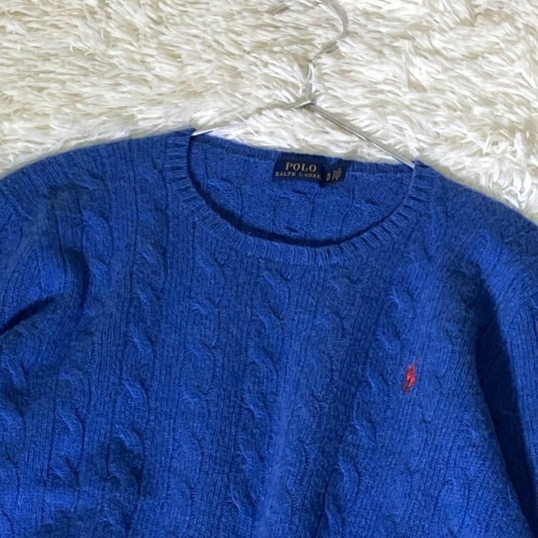 Ralph Lauren(ラルフローレン)のラルフローレン　ケーブルニット　青　カシミヤ　(XL) 大きいサイズ　ポニー刺繍 レディースのトップス(ニット/セーター)の商品写真