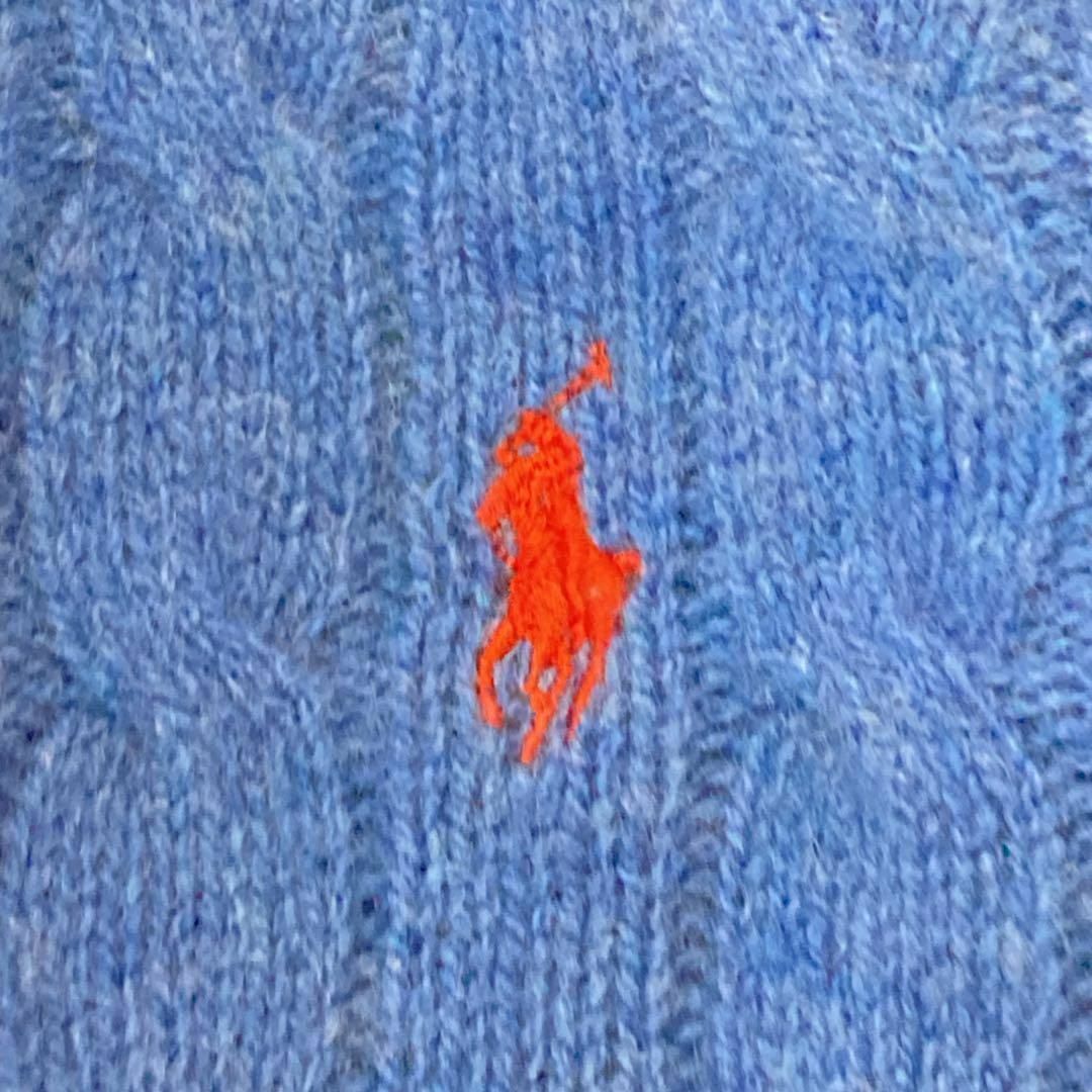 Ralph Lauren(ラルフローレン)のラルフローレン　ケーブルニット　青　カシミヤ　(XL) 大きいサイズ　ポニー刺繍 レディースのトップス(ニット/セーター)の商品写真