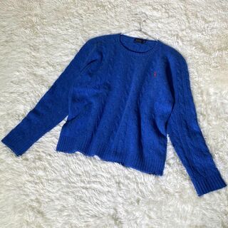 ラルフローレン(Ralph Lauren)のラルフローレン　ケーブルニット　青　カシミヤ　(XL) 大きいサイズ　ポニー刺繍(ニット/セーター)