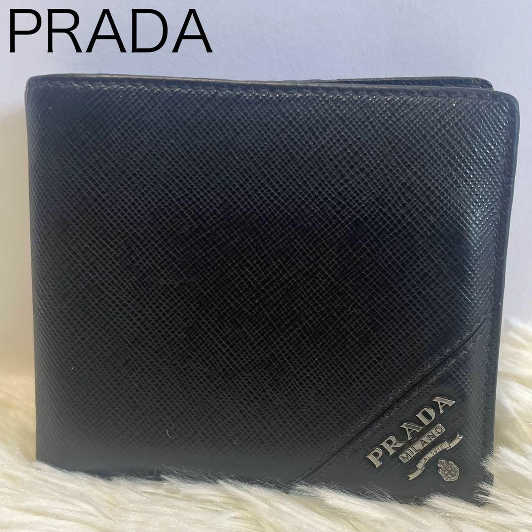 PRADA(プラダ)の【PRADA】折り財布 サフィアーノレザー 三角ロゴ 黒 レディースのファッション小物(財布)の商品写真