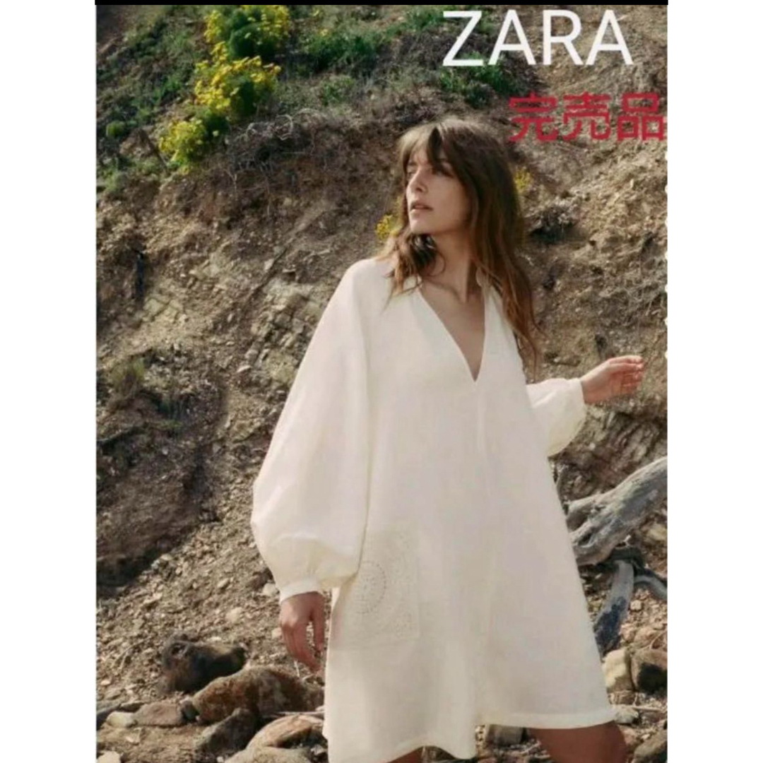 ZARA(ザラ)のZARA Lサイズ　美品　リネンブレンドクロシェワンピース　オーバーサイズ レディースのワンピース(ミニワンピース)の商品写真