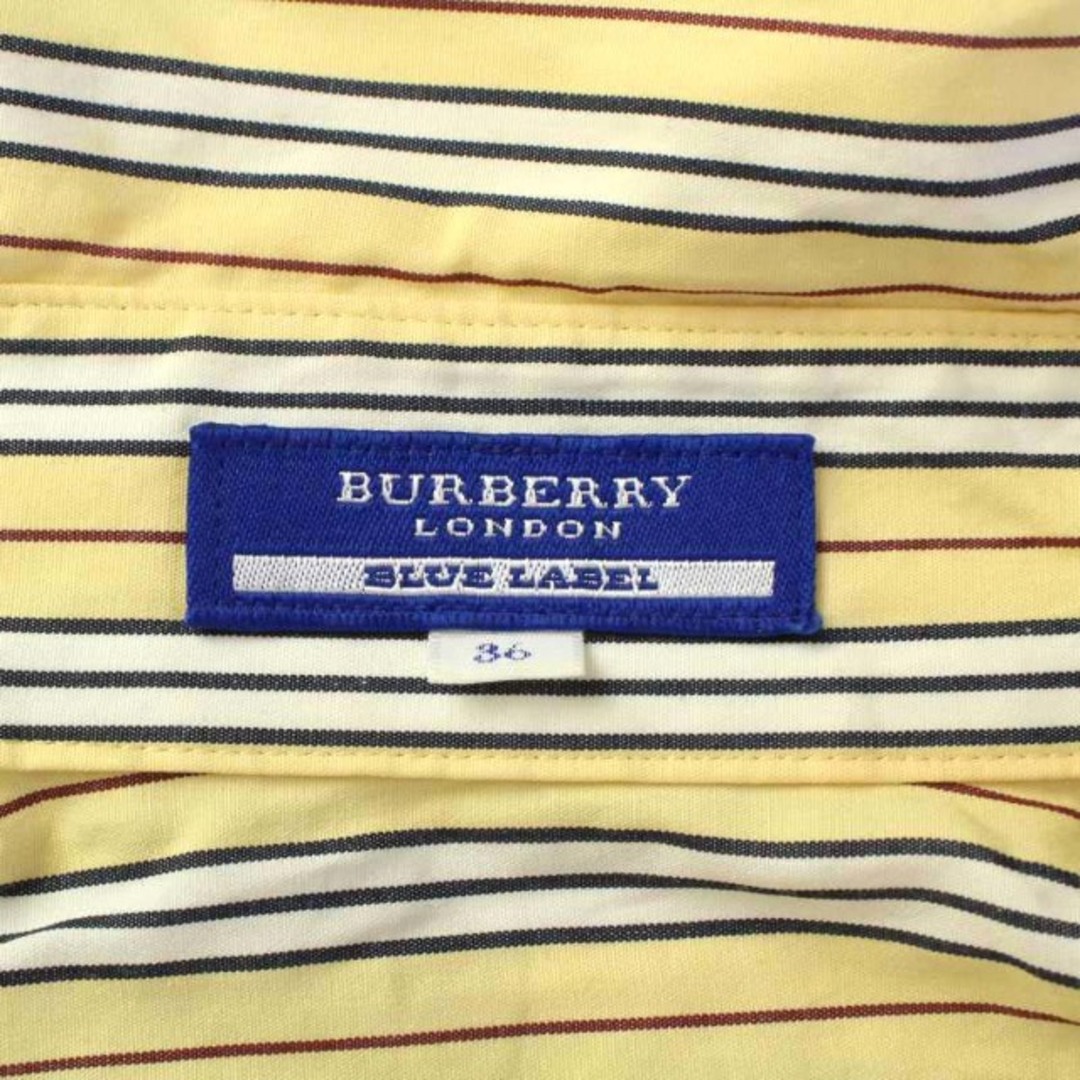 BURBERRY BLUE LABEL(バーバリーブルーレーベル)のバーバリーブルーレーベル シャツ 長袖 ストライプ柄 フリル 36 S 黄色 レディースのトップス(シャツ/ブラウス(長袖/七分))の商品写真